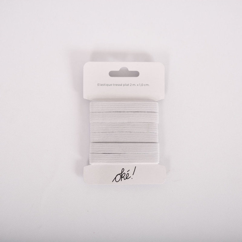 SACHET DE 6 / ELASTIQUE TRESSE POLYESTER BLANC 10 MM. X 2 M.